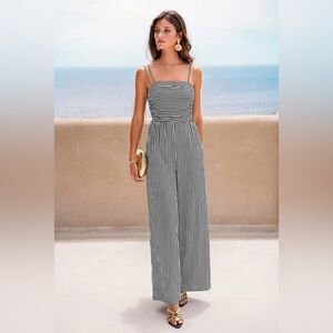 Striped Black & White Wide-Leg Jumpsuit